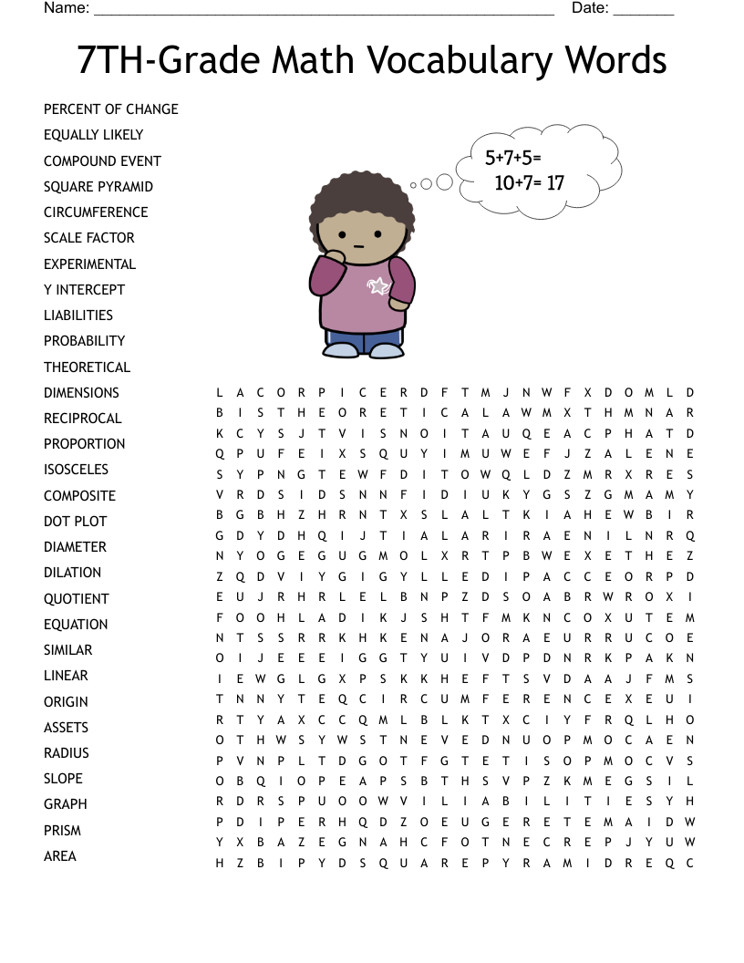 7TH-Grade Math Vocabulary Words Word Search
