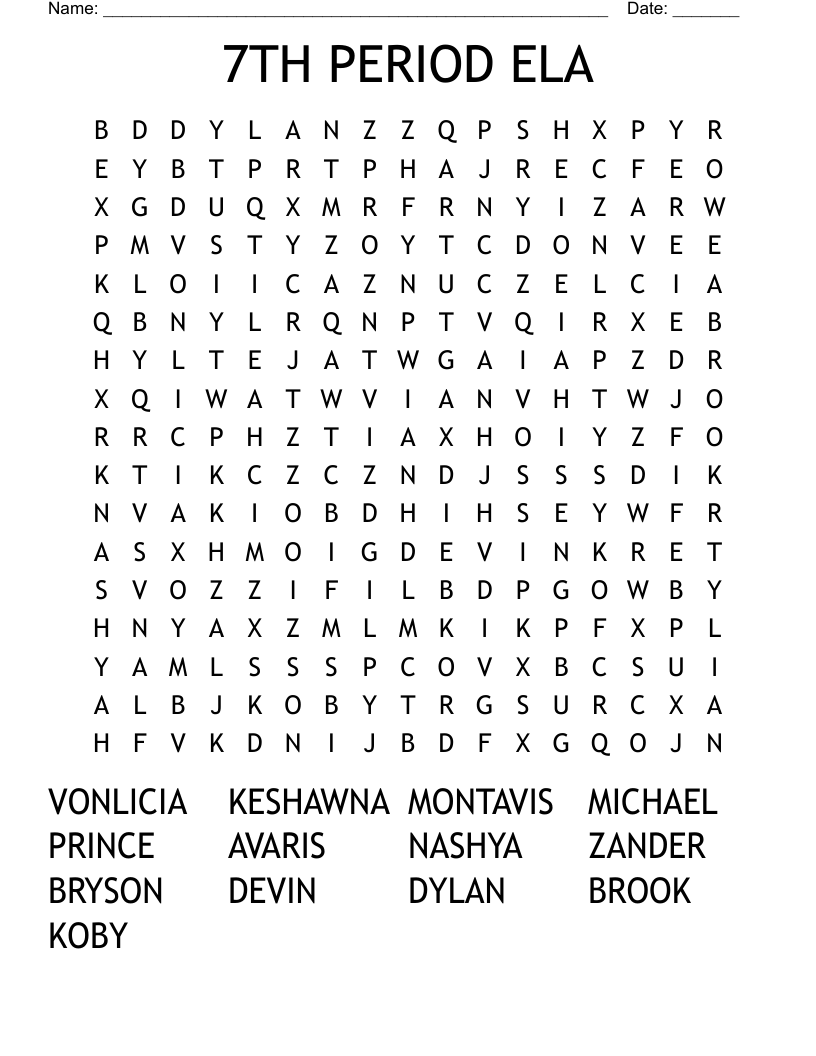 7TH PERIOD ELA Word Search