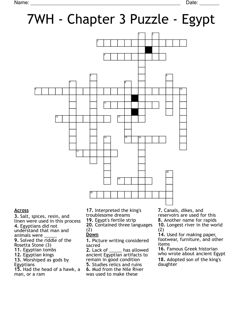 7WH - Chapter 3 Puzzle - Egypt  Crossword