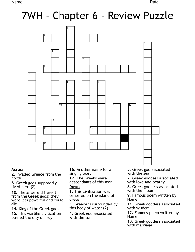 7WH - Chapter 6 - Review Puzzle  Crossword