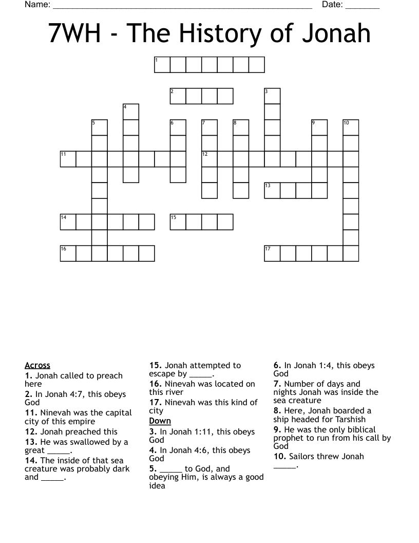 7WH - The History of Jonah  Crossword