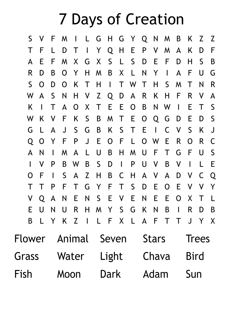 7 Days of Creation Word Search