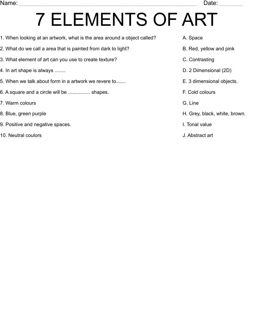 7 ELEMENTS OF ART Worksheet