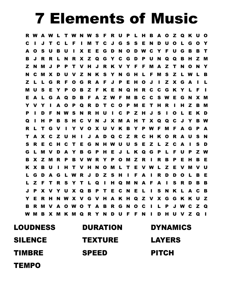 7 Elements of Music Word Search