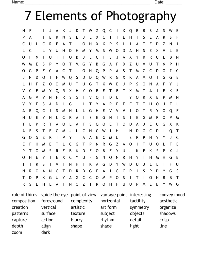 7 Elements of Photography Word Search
