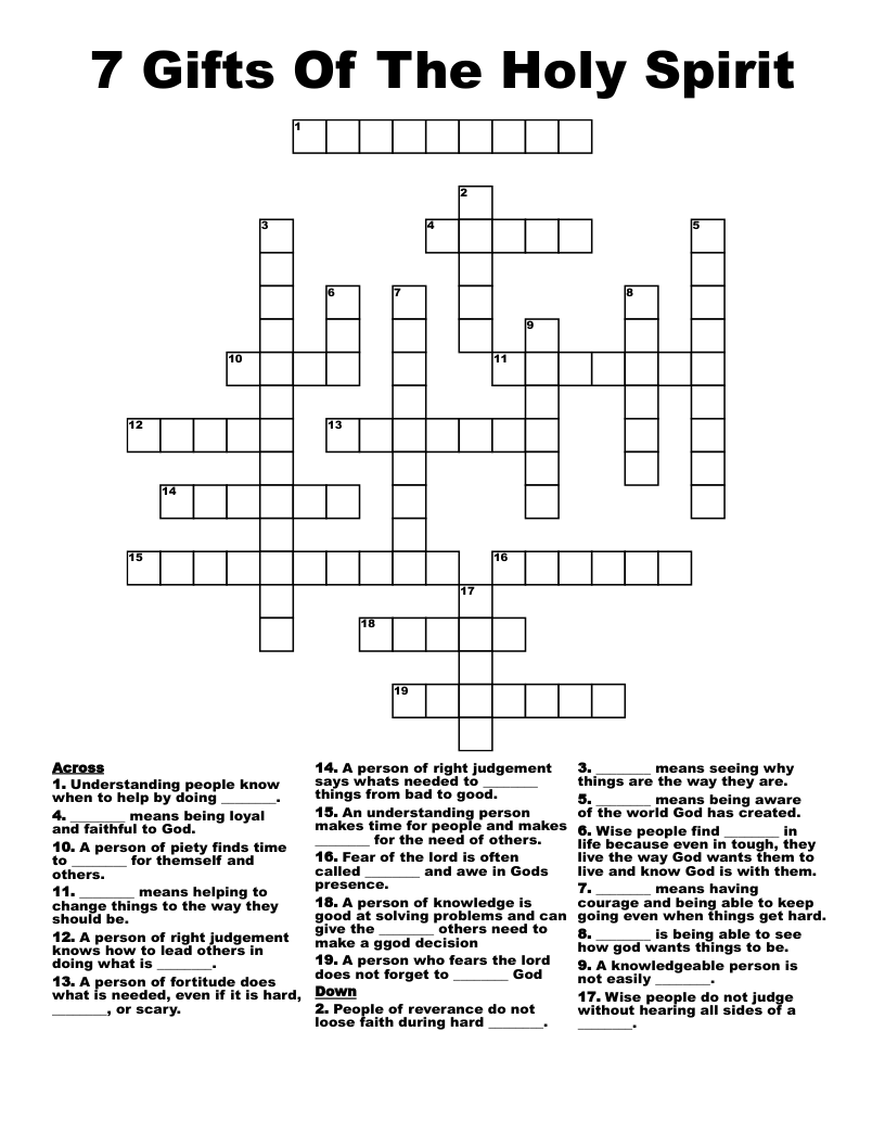 7 Gifts Of The Holy Spirit Crossword