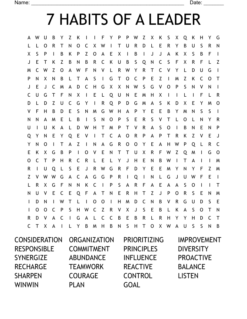 7 HABITS OF A LEADER Word Search