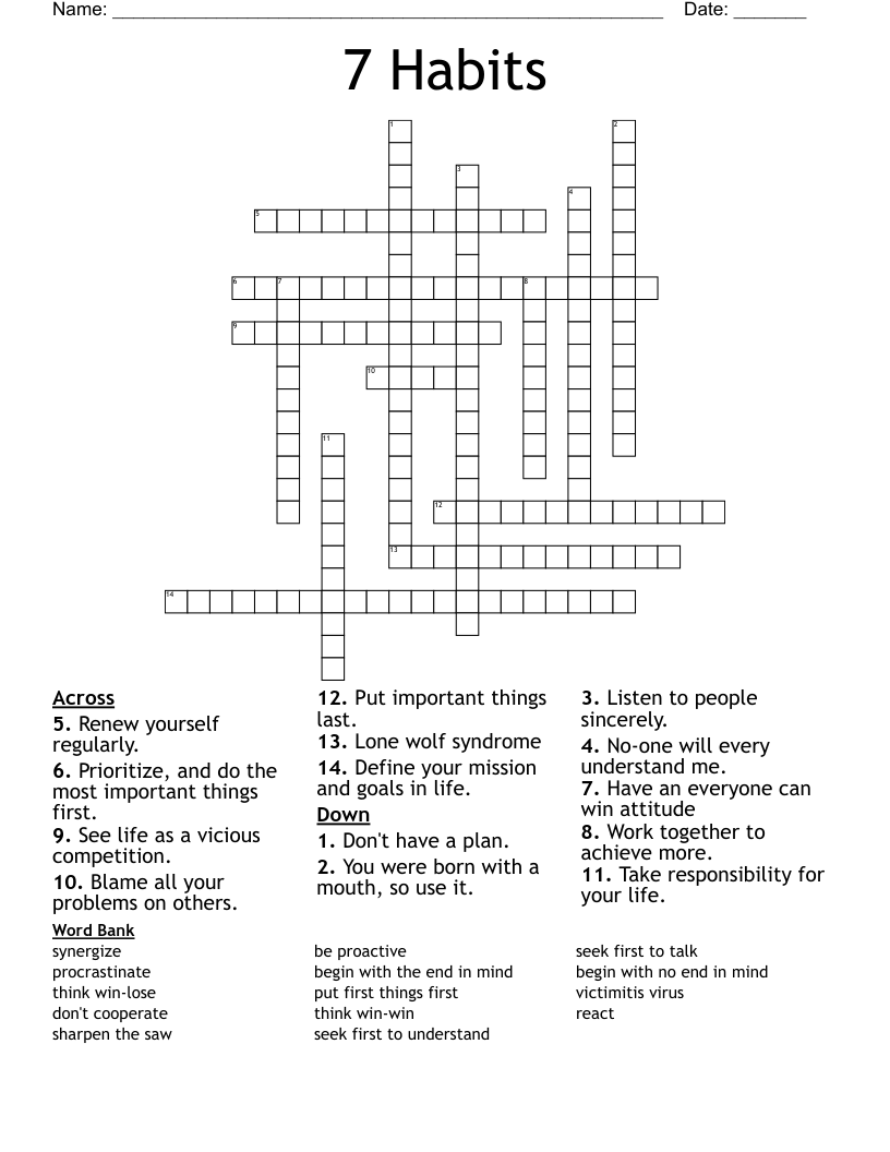 7 Habits Crossword