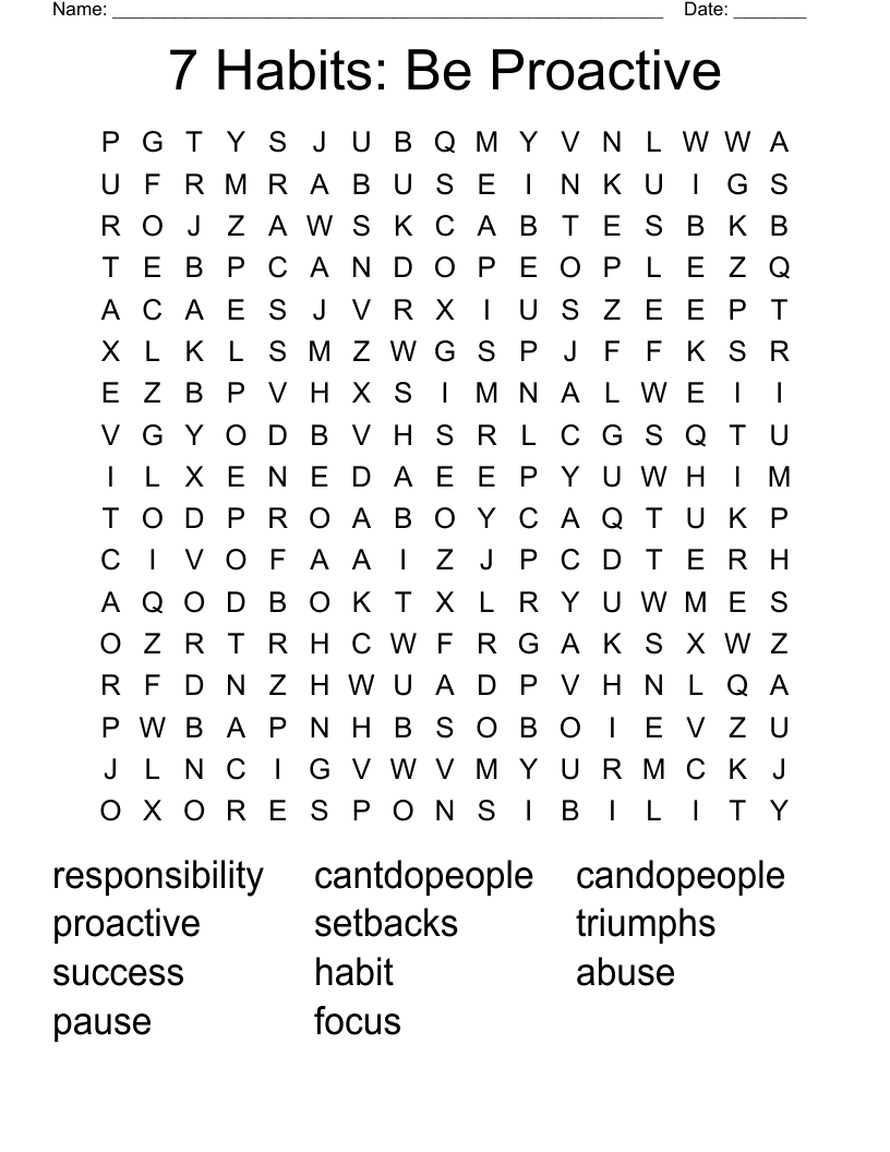 7 Habits: Be Proactive Word Search