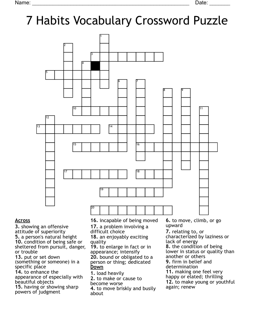 7 Habits Vocabulary Crossword Puzzle