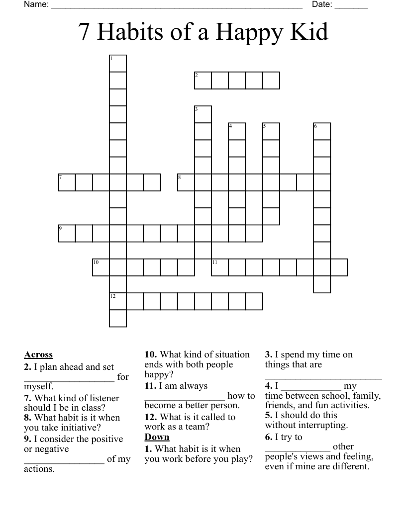 7 Habits of a Happy Kid Crossword