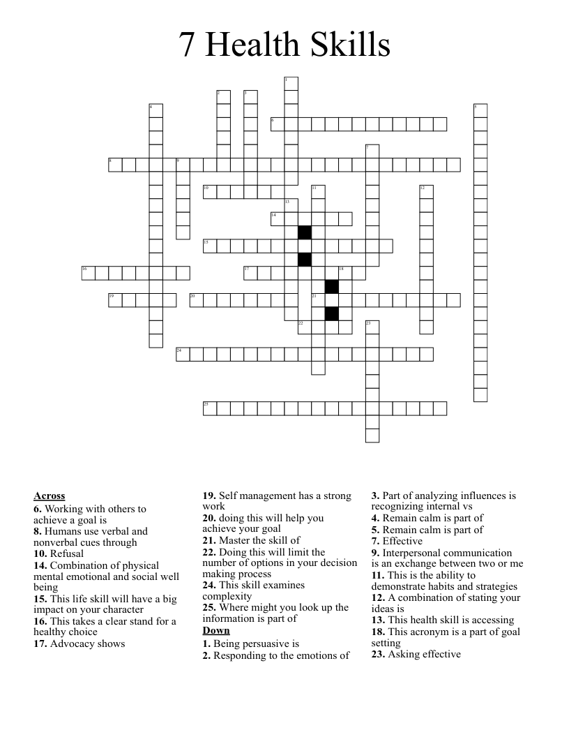 7 Health Skills Crossword