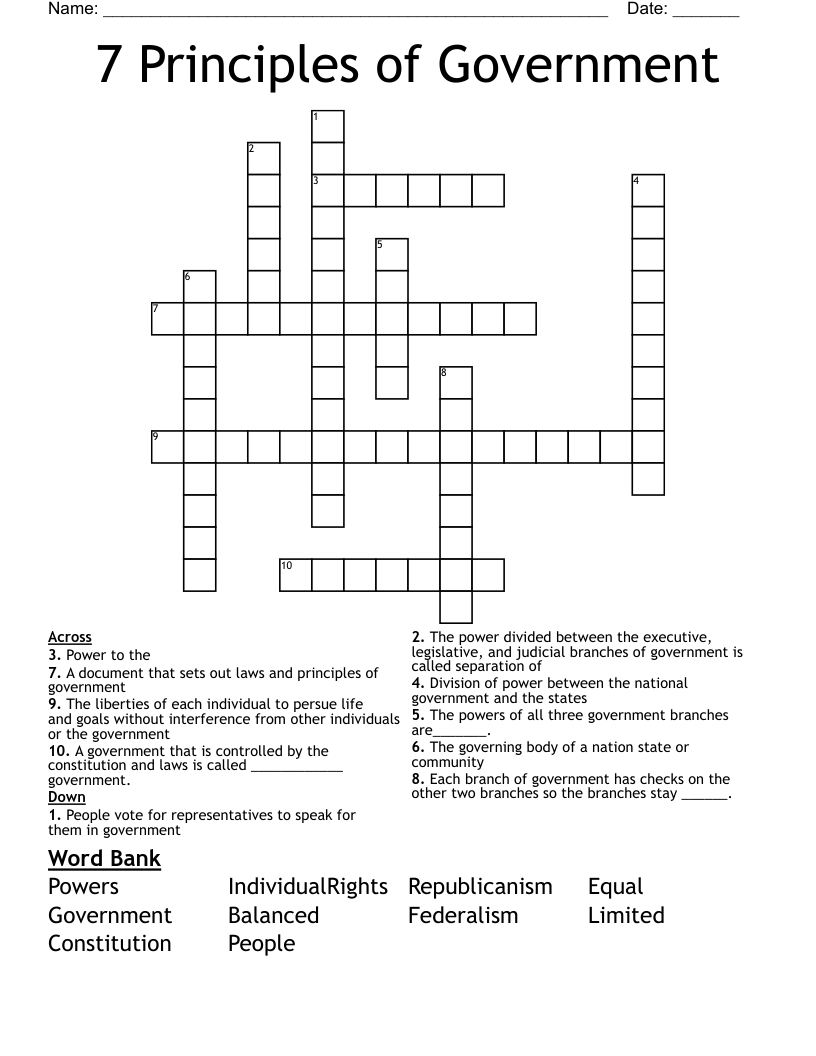 7 Principles of Government Crossword