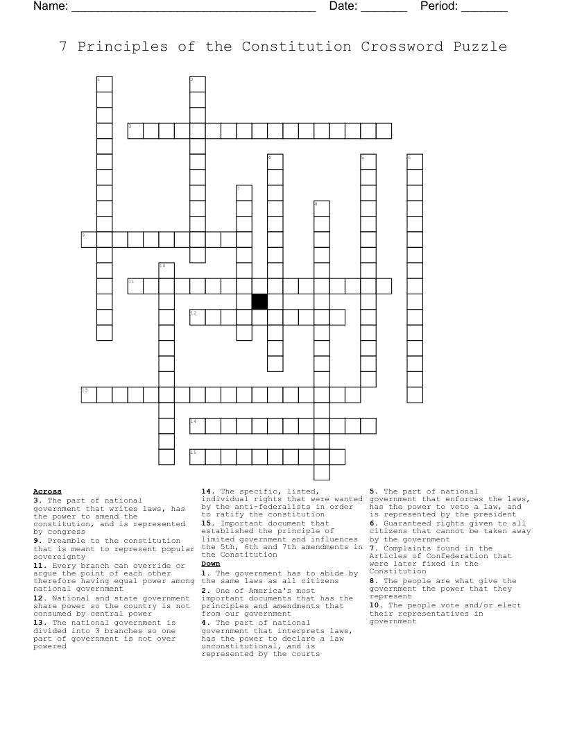 7 Principles of the Constitution Crossword Puzzle