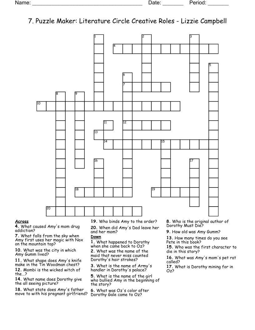 7. Puzzle Maker:   Literature Circle Creative Roles - Lizzie Campbell