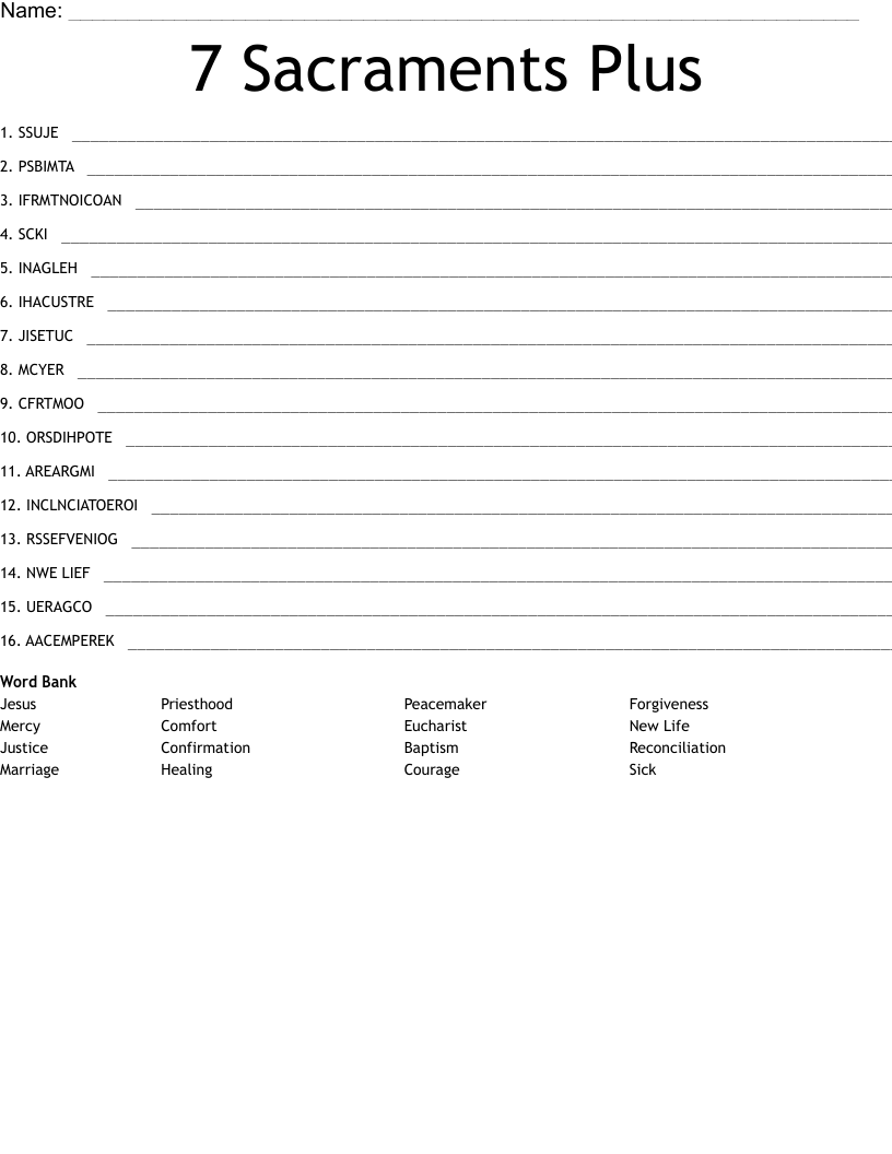7 Sacraments Plus Word Scramble