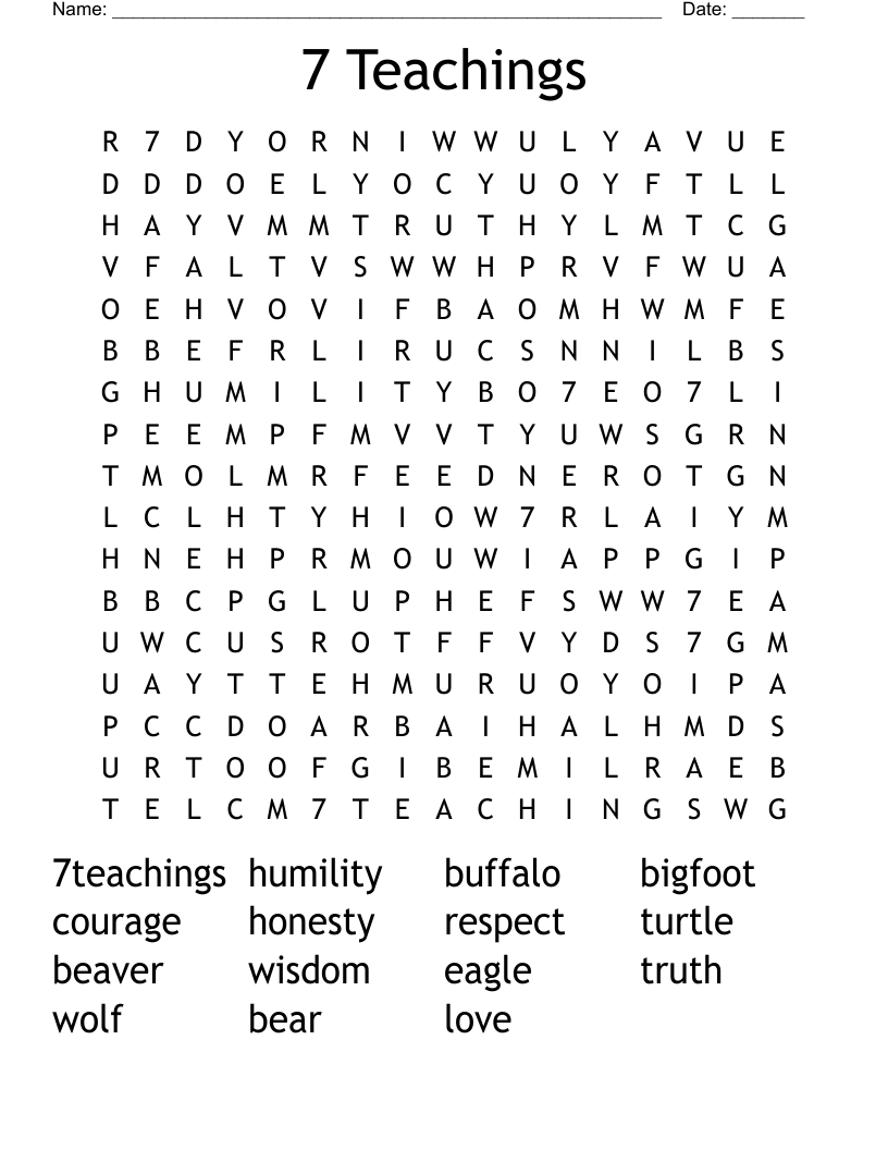 7 Teachings Word Search
