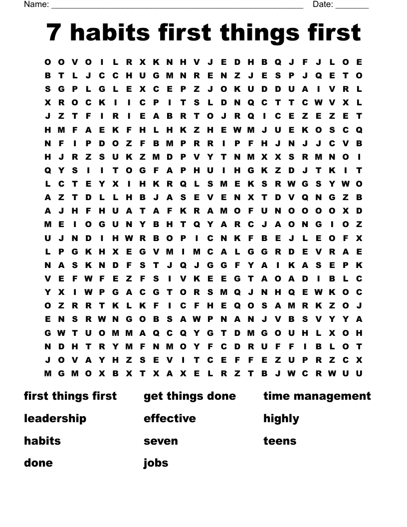 7 habits first things first  Word Search
