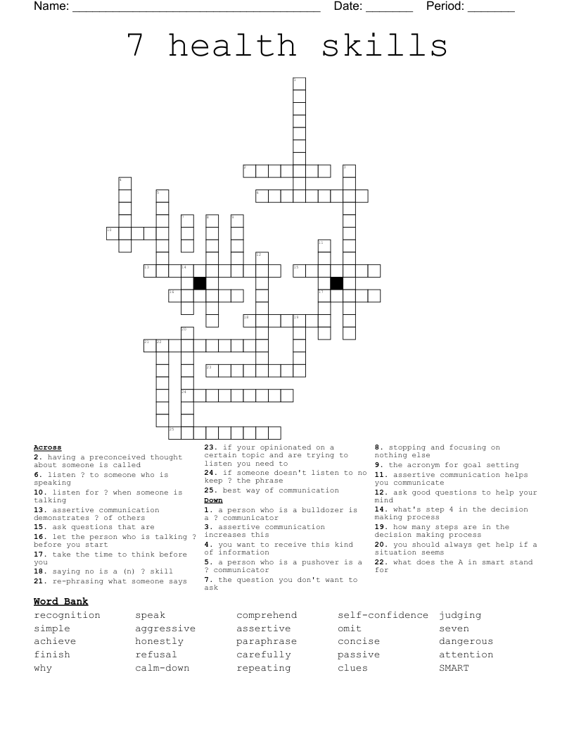7 health skills Crossword