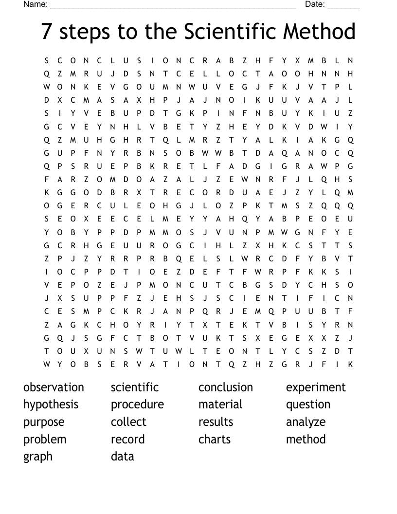 7 steps to the Scientific Method Word Search