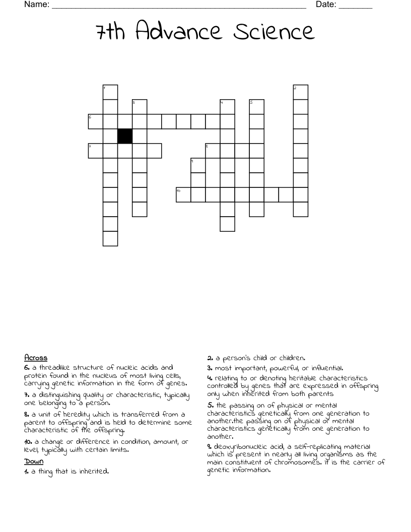 7th Advance Science  Crossword
