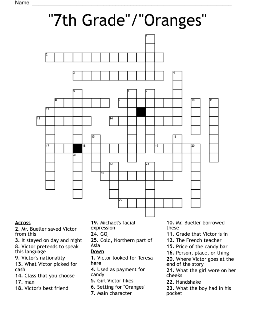 "7th Grade"/"Oranges" Crossword