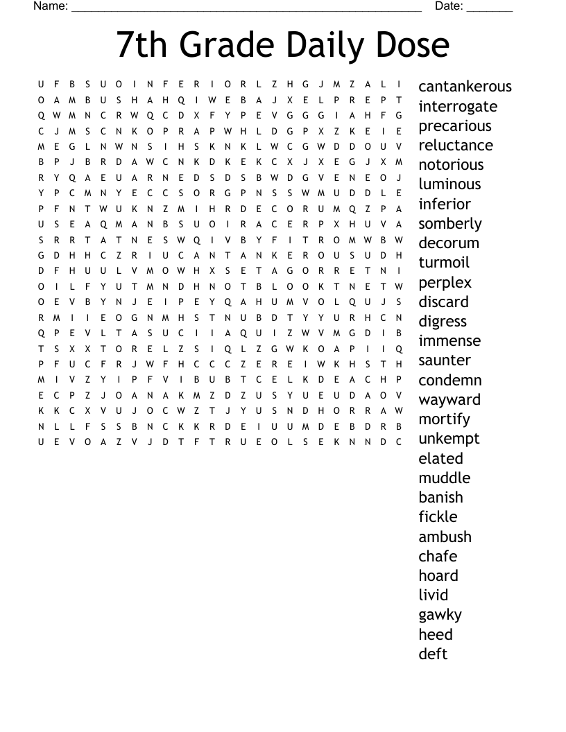 7th Grade Daily Dose Word Search