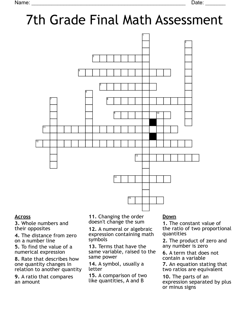7th Grade Final Math Assessment Crossword