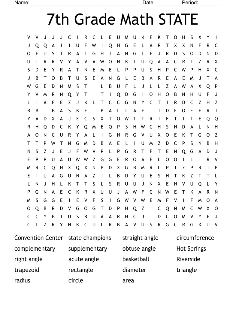 7th Grade Math STATE Word Search