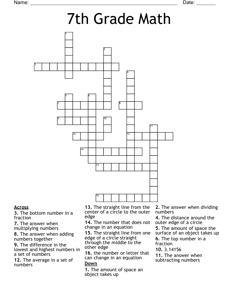 7th Grade Math  Crossword