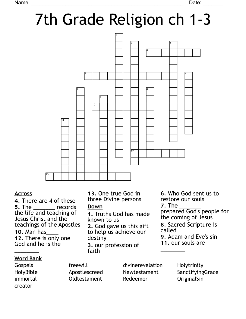7th Grade Religion ch 1-3 Crossword