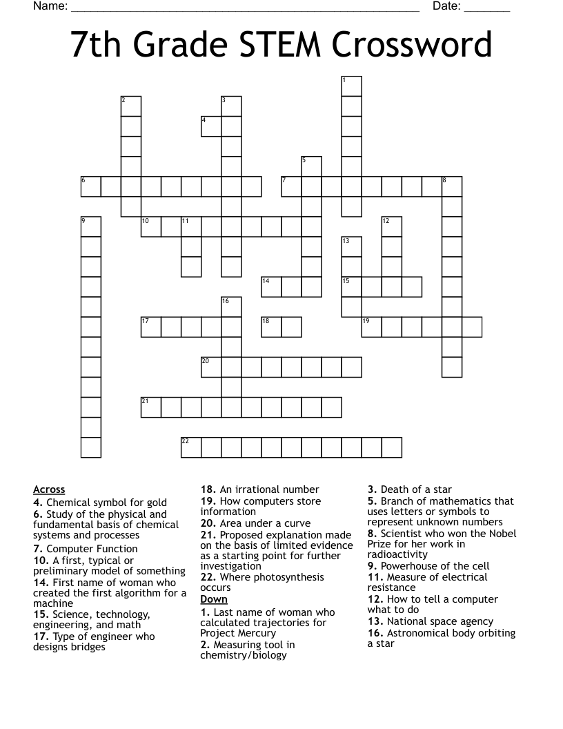 7th Grade STEM Crossword