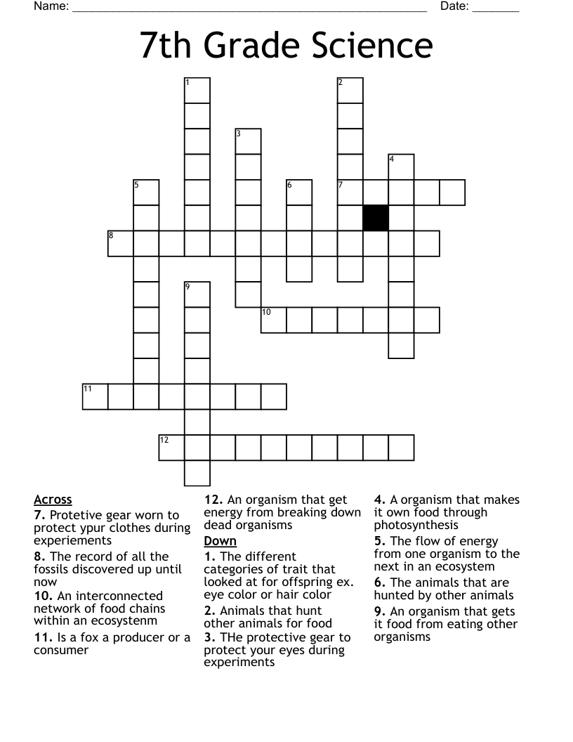 7th Grade Science Crossword