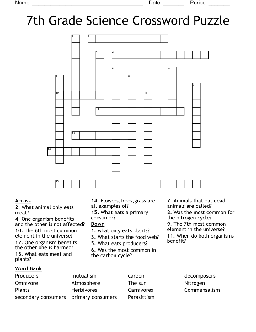 7th Grade Science Crossword Puzzle