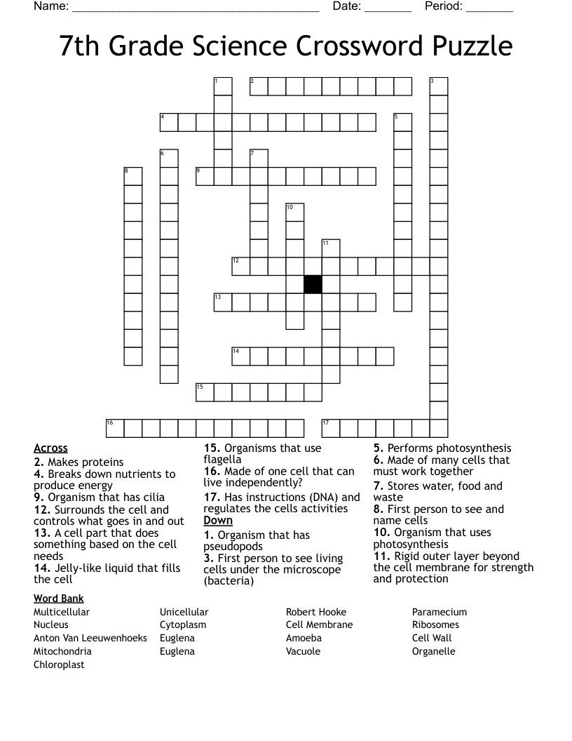 7th Grade Science Crossword Puzzle