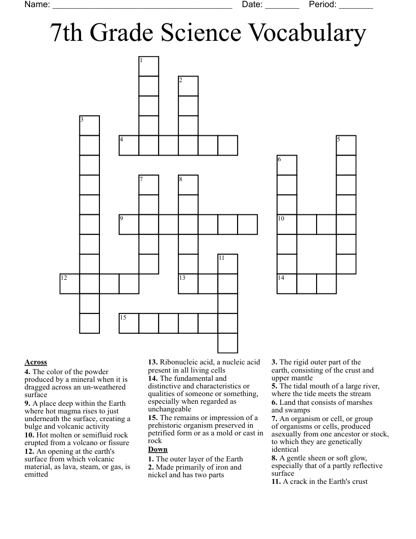 7th Grade Science Vocabulary  Crossword