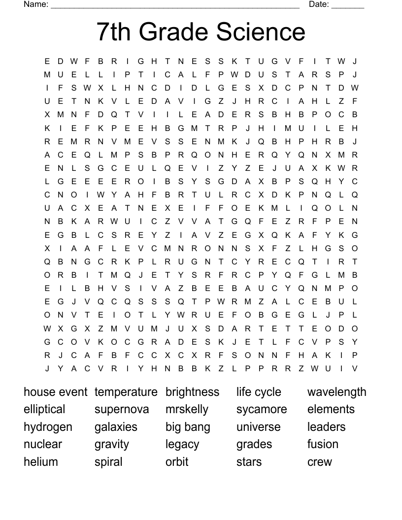 7th Grade Science  Word Search