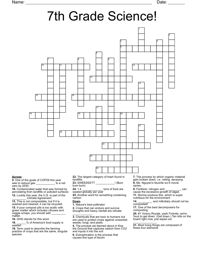 7th Grade Science!  Crossword
