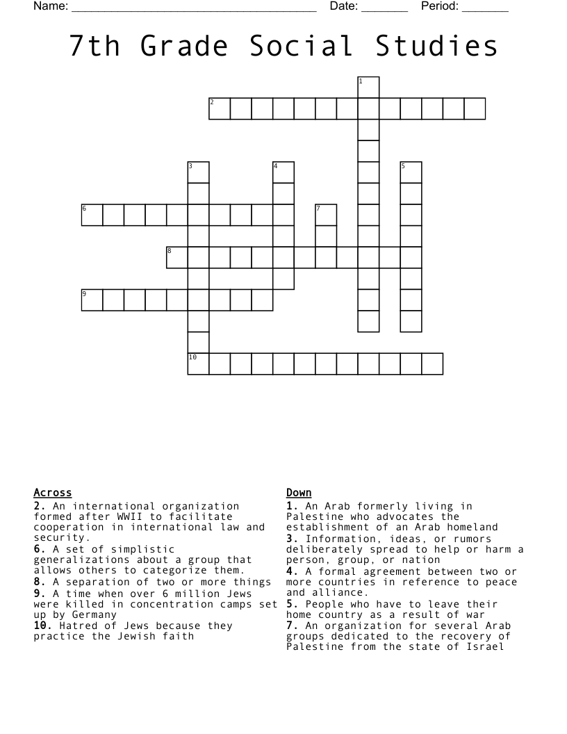 7th Grade Social Studies  Crossword