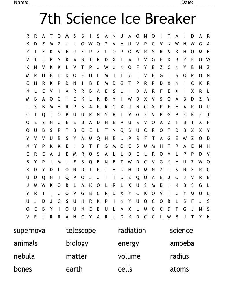 7th Science  Ice Breaker Word Search