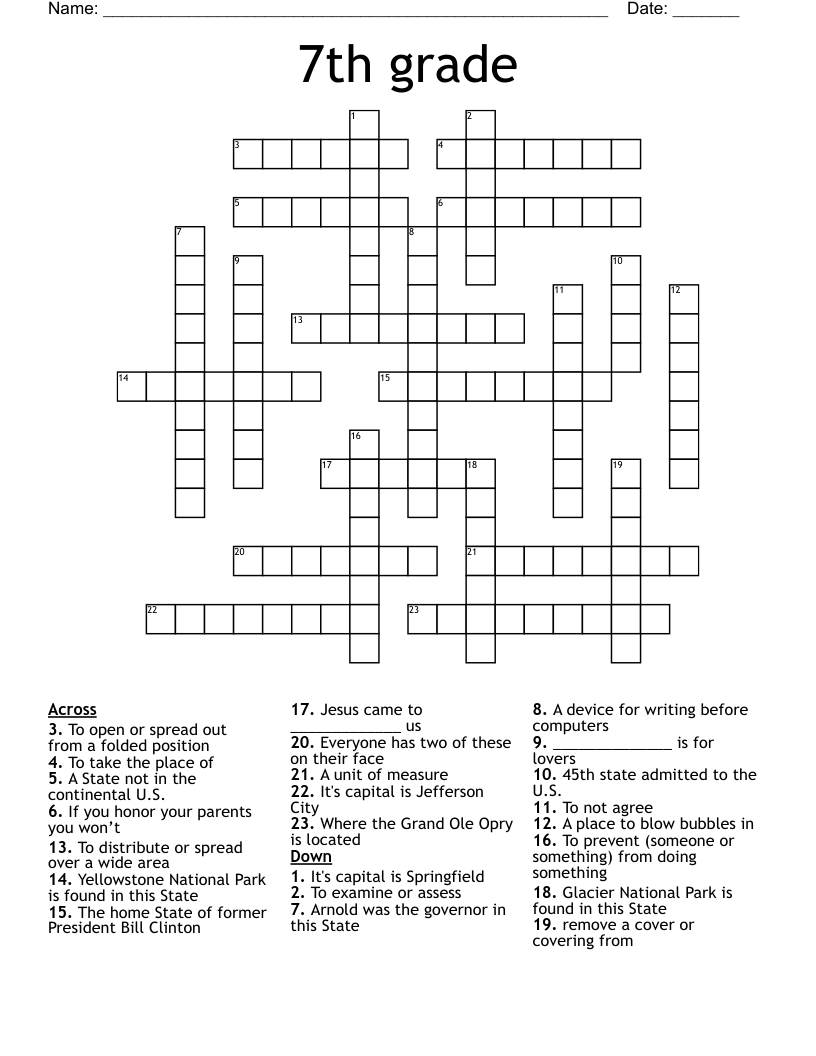 7th grade Crossword