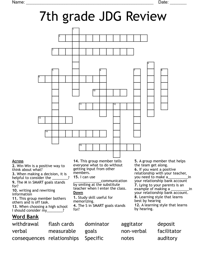 7th grade JDG Review Crossword