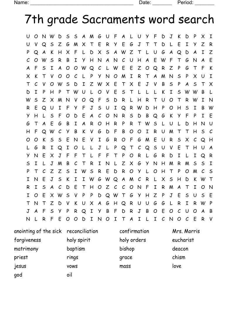 7th grade Sacraments word search