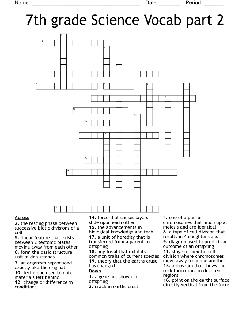 7th grade Science Vocab part 2 Crossword