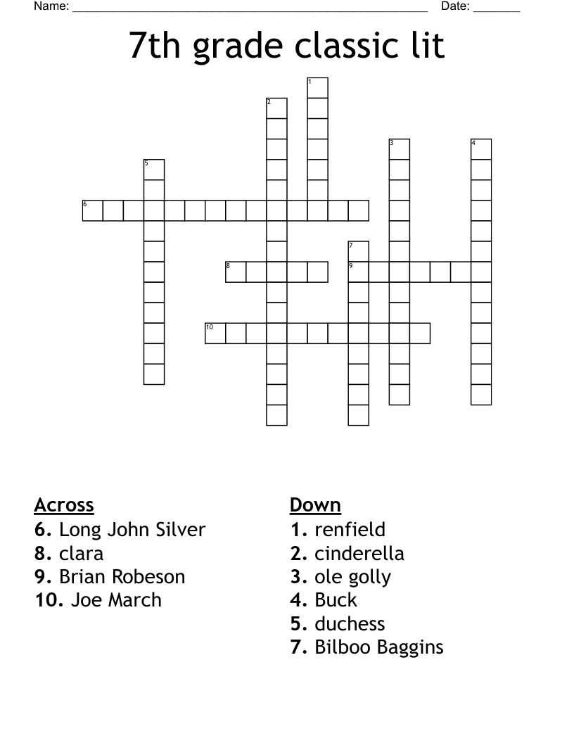7th grade classic lit Crossword