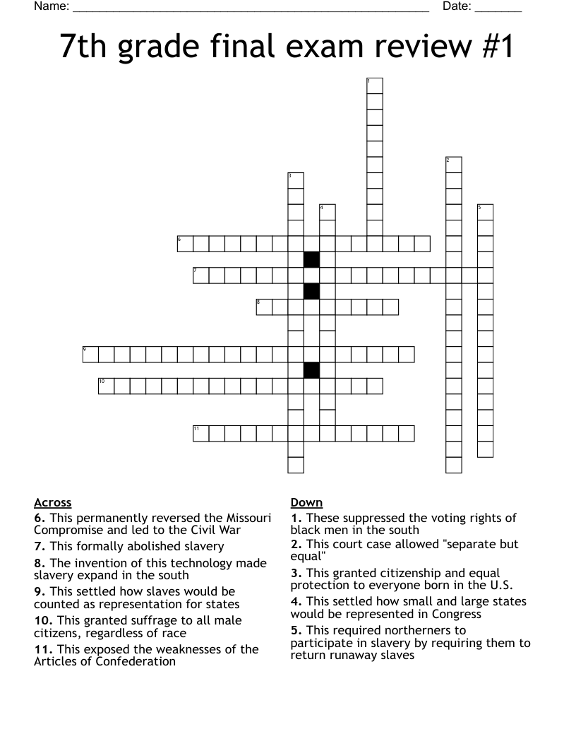 7th grade final exam review #1 Crossword