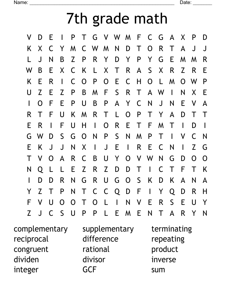 7th grade math Word Search