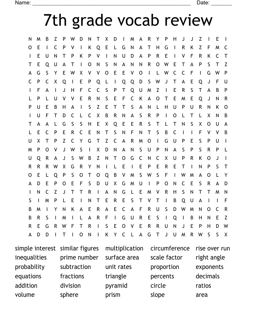 7th grade vocab review Word Search
