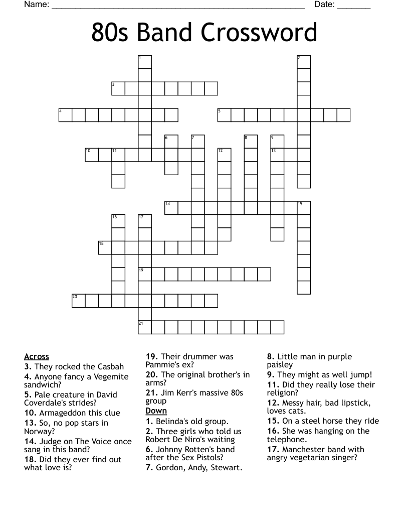 80s Band Crossword