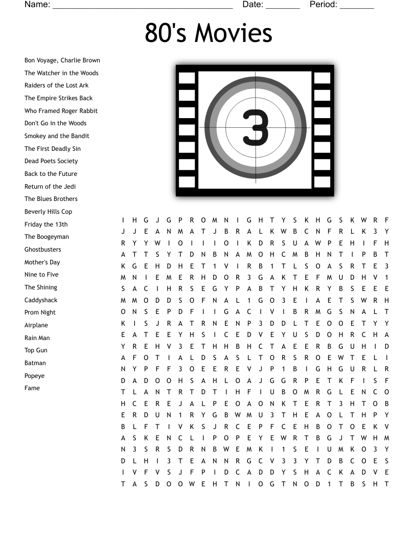 80's Movies Word Search